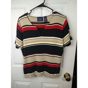 Crazy Horse Woman Sweater PXL S/S Bayadere Striped Casual V Neck Pullover